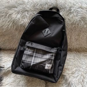 Herschel “Heritage” Backpack in Black with Gray Plaid Pocket
